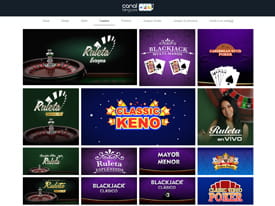 Página con los diferentes juegos de mesa en el casino Canal Bingo, que incluye ruletas, mesas de blackjack y póker.