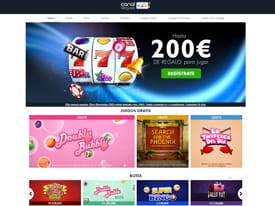 Página de inicio del casino Canal Bingo con la oferta de juegos y el bono de bienvenida.