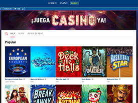 Página principal de la sala de juegos del casino Marathonbet con diversos títulos.